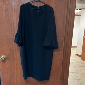 IC COLLECTION Black Midi Dress with Ruffled Sleeves